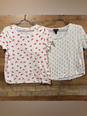 Tee Shirt Bundle-Madison Pink Watermelon Print & Grace Gold Pineapple Print
